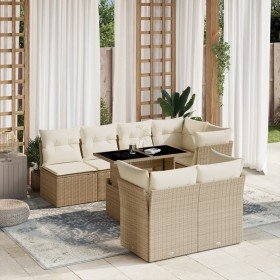 Set de sofás de jardín y cojines 8 piezas ratán sintético beige