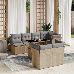 Set de sofás de jardín y cojines 8 piezas ratán sintético beige