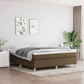 Cama box spring con colchón tela marrón oscuro 180x200 cm