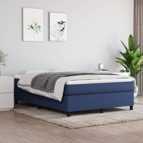 Cama box spring con colchón tela azul 140x200 cm