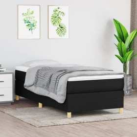 Cama box spring con colchón tela negro 80x200 cm