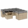 Set de sofás de jardín 9 pzas con cojines ratán sintético beige