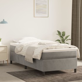 Cama box spring con colchón terciopelo gris claro 80x200 cm