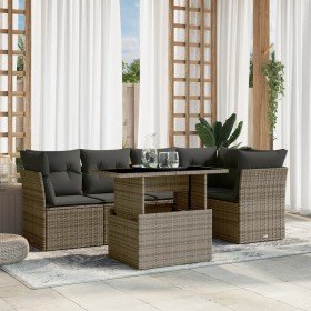 Set de muebles de jardín 6 pzas y cojines ratán sintético gris Set de muebles de jardín 6 pzas y cojines ratán sintético gris