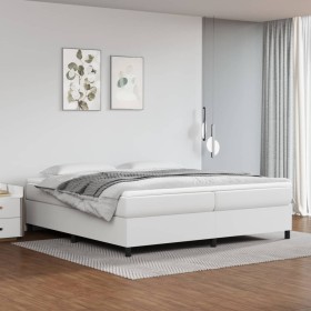 Cama box spring con colchón cuero sintético blanco 200x200 cm