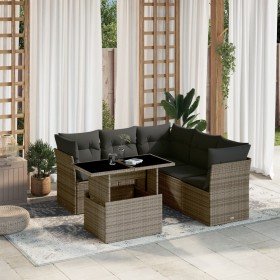Set de muebles de jardín 6 pzas y cojines ratán sintético gris Set de muebles de jardín 6 pzas y cojines ratán sintético gris