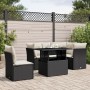 Set de sofás de jardín 6 piezas y cojines ratán sintético negro