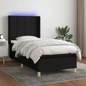 Box spring bed mattress and LED lights black fabric 100x200 cm by vidaXL, Beds and slatted bases - Ref: Foro24-3138855, Price...