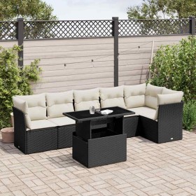 Set de sofás de jardín 7 pzas con cojines ratán sintético negro
