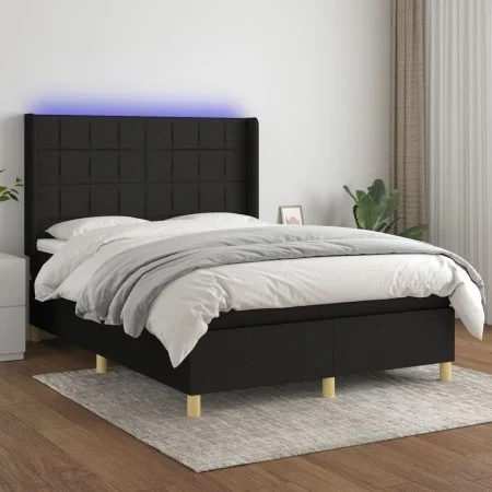 Cama box spring colchón y luces LED tela negro 140x200 cm de vidaXL, Camas y somieres - Ref: Foro24-3138879, Precio: 524,08 €...