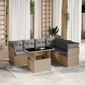 Set sofás de jardín 7 piezas y cojines ratán sintético beige en Conjuntos de jardín | Comprar online en Foro24