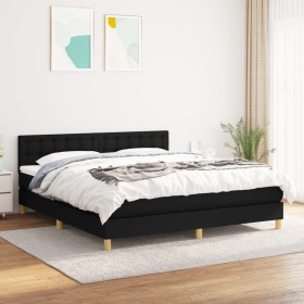 Cama box spring con colchón tela negro 180x200 cm