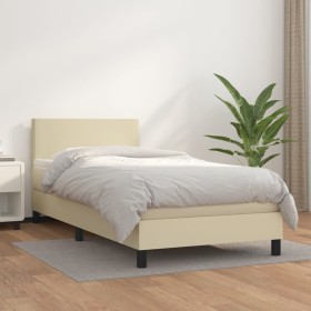 Cama box spring con colchón cuero sintético crema 80x200 cm