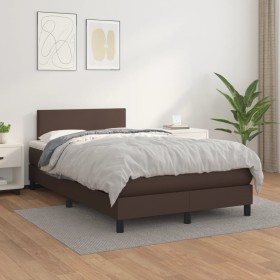 Cama box spring con colchón cuero sintético marrón 120x200 cm