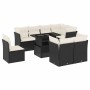Set de sofás de jardín 8 piezas y cojines ratán sintético negro