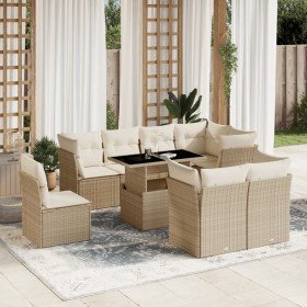 Set de sofás de jardín 9 pzas con cojines ratán sintético beige en Conjuntos de jardín | Comprar online en Foro24