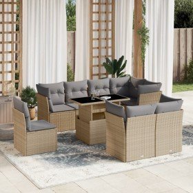 Set de sofás de jardín 9 pzas con cojines ratán sintético beige en Conjuntos de jardín | Comprar online en Foro24