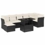 Set de sofás de jardín 8 piezas y cojines ratán sintético negro