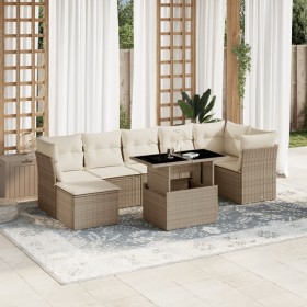 Set de sofás de jardín y cojines 8 piezas ratán sintético beige Set de sofás de jardín y cojines 8 piezas ratán sintético beige
