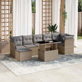 Set de sofás de jardín y cojines 8 piezas ratán sintético beige