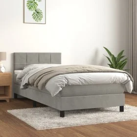 Box spring bed with light gray velvet mattress 100x200 cm by vidaXL, Beds and slatted bases - Ref: Foro24-3141287, Price: 299...