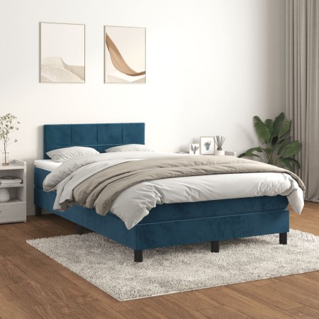 Box spring bed with dark blue velvet mattress 120x200 cm by vidaXL, Beds and slatted bases - Ref: Foro24-3141297, Price: 387,...