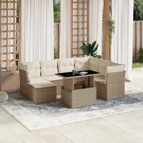 Set de sofás de jardín y cojines 8 piezas ratán sintético beige en Conjuntos de jardín | Comprar online en Foro24