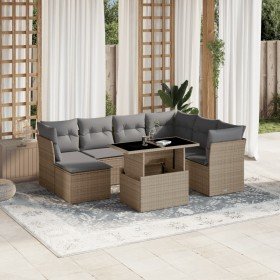 Set de sofás de jardín y cojines 8 piezas ratán sintético beige en Conjuntos de jardín | Comprar online en Foro24