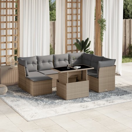 Set de sofás de jardín y cojines 8 piezas ratán sintético beige