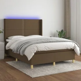 Boxspringbettmatratze LED-Leuchten dunkelbrauner Stoff 140x190 cm von vidaXL, Betten und Lattenroste - Ref: Foro24-3138792, P...