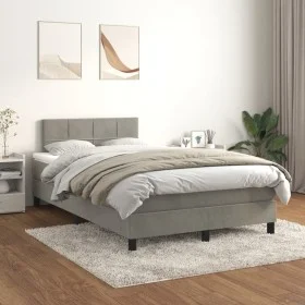 Box spring bed with light gray velvet mattress 120x200 cm by vidaXL, Beds and slatted bases - Ref: Foro24-3141293, Price: 374...
