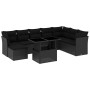 Set de sofás de jardín 8 piezas y cojines ratán sintético negro