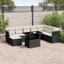 Set de sofás de jardín 8 piezas y cojines ratán sintético negro