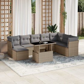 Set de sofás de jardín 9 pzas con cojines ratán sintético beige en Conjuntos de jardín | Comprar online en Foro24