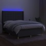 Cama box spring colchón y luces LED tela gris oscuro 140x190 cm