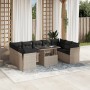 Set sofás jardín 10 pzas con cojines ratán sintético gris claro