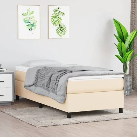 Cream fabric bed frame 100x200 cm by vidaXL, Beds and slatted bases - Ref: Foro24-3120843, Price: 91,62 €, Discount: %