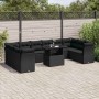 Set de sofás de jardín 11 pzas y cojines ratán sintético negro