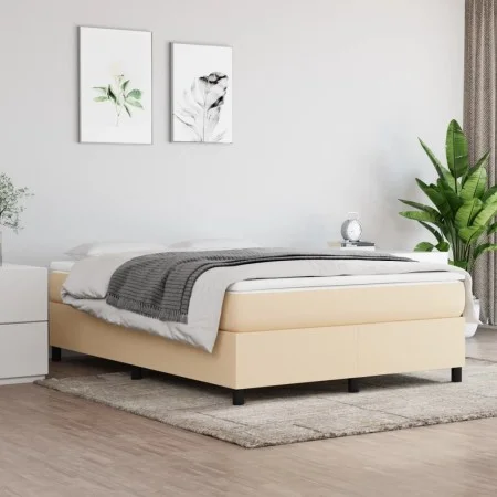 Cream fabric bed frame 140x190 cm by vidaXL, Beds and slatted bases - Ref: Foro24-3120859, Price: 117,53 €, Discount: %