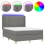 Box spring bed mattress and LED lights dark gray fabric 140x200 cm by vidaXL, Beds and slatted bases - Ref: Foro24-3138878, P...