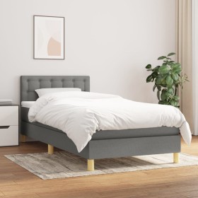 Cama box spring con colchón tela gris oscuro 100x200 cm