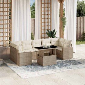 Set de sofás de jardín y cojines 8 piezas ratán sintético beige