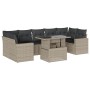 Set de sofás de jardín 8 pzas y cojines ratán sintético gris