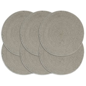 Manteles individuales redondos 6 uds algodón gris liso 38 cm