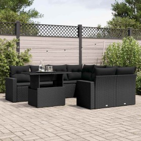 Set de sofás de jardín 8 piezas y cojines ratán sintético negro