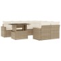 Set de sofás de jardín 9 pzas con cojines ratán sintético beige