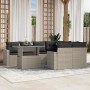 Set muebles jardín 9 pzas y cojines ratán sintético gris claro