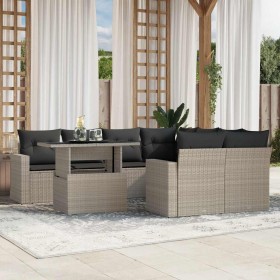 Set muebles jardín 9 pzas y cojines ratán sintético gris claro