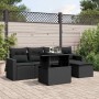 Set de sofás de jardín 6 piezas y cojines ratán sintético negro