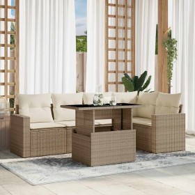 Juego de sofás jardín con cojines 6 pzas ratán sintético beige